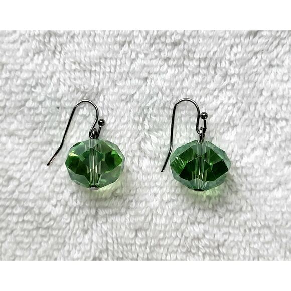 Light Lime Green Faceted Bead Dangle Earrings – Pierced - Picture 6 of 10